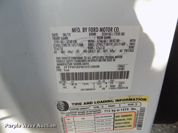 image for item FI9894 2012 Ford F150 SuperCrew pickup truck