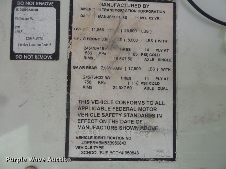 image for item FM9648 2003 International CE school bus