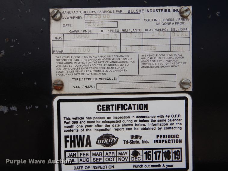 image for item FT9274 2015 Belshe DT255 equipment trailer