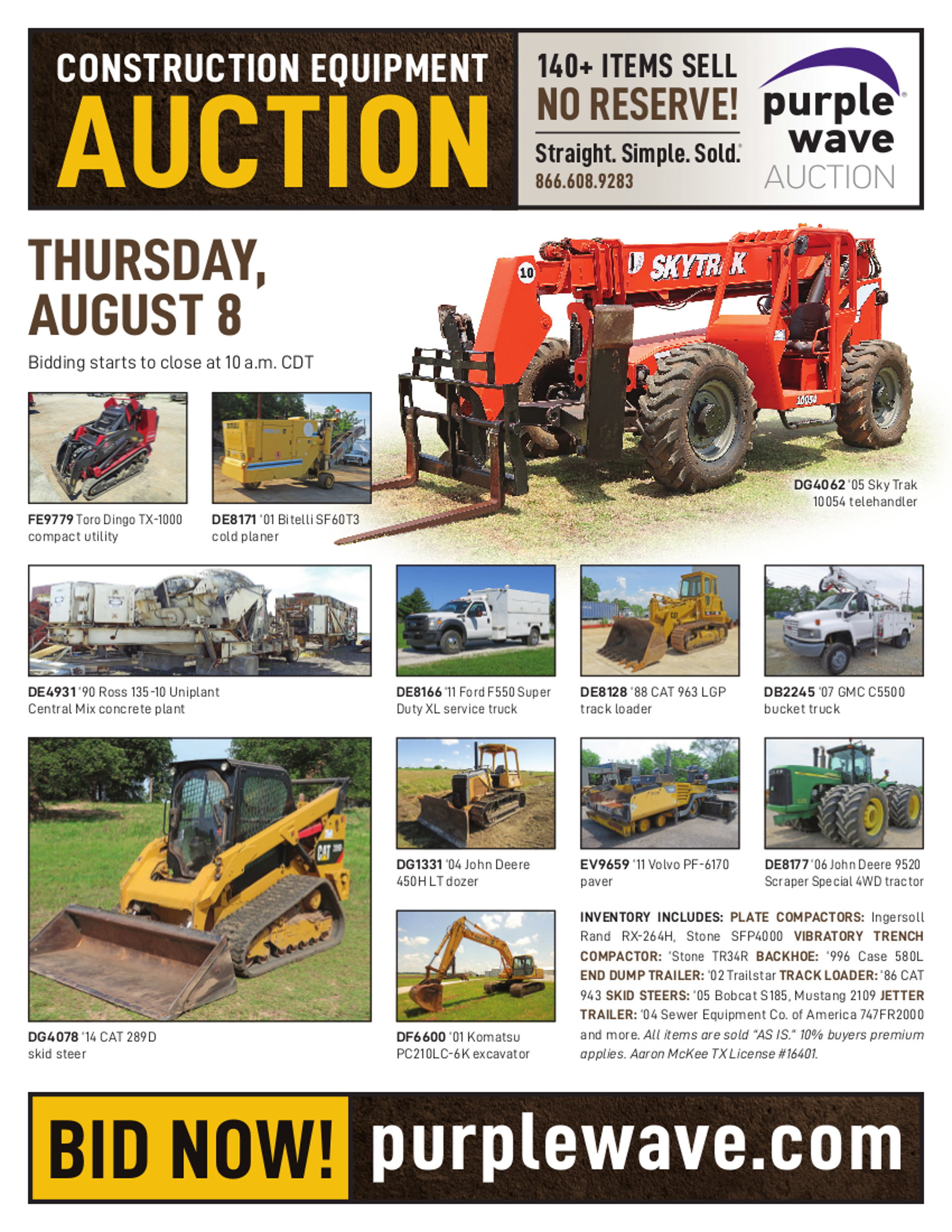 SOLD! Construction Equipment Auction Items Sold 882019 Purple Wave