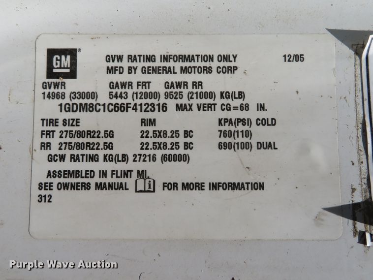 image for item DE8167 2006 GMC C8500 service truck