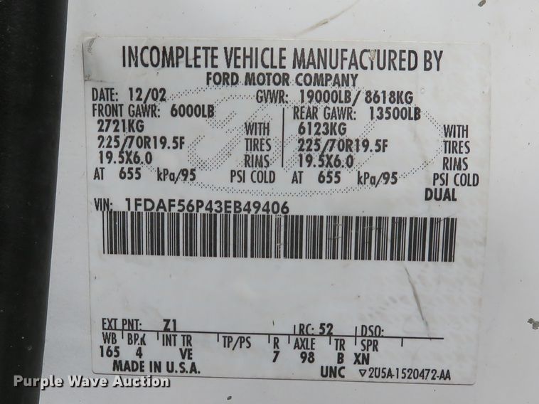 image for item DE8168 2003 Ford F550 Super Duty XL service truck