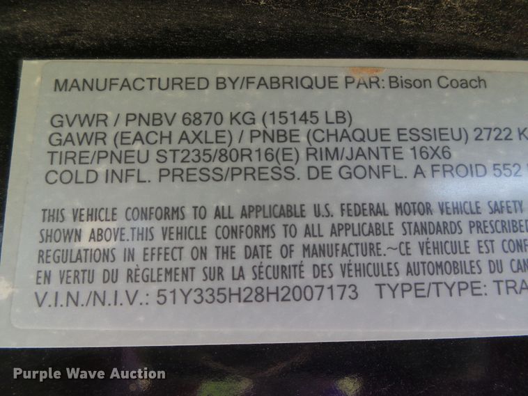 image for item DC5087 2017 Bison Coach horse trailer