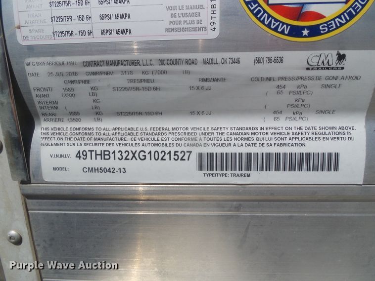 image for item DC5088 2017 CM CMH5042-13 livestock trailer