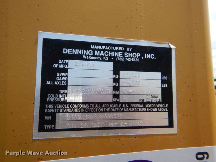 image for item DC5099 2015 Denning DMS12 hay bale trailer