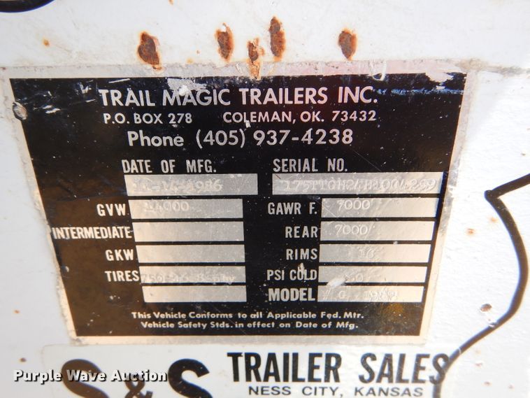 image for item DC5101 1987 Trail Magic G1987 livestock trailer