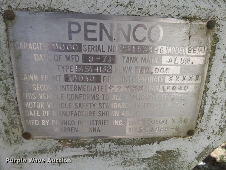 image for item DE7896 1973 Pennco 5454-H32 tank trailer