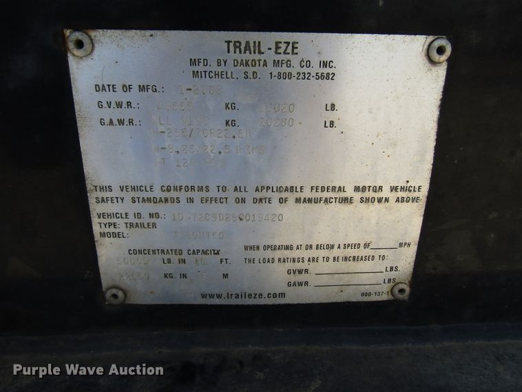 image for item DG1319 2008 Trail Eze TE80HT50 drop deck equipment trailer