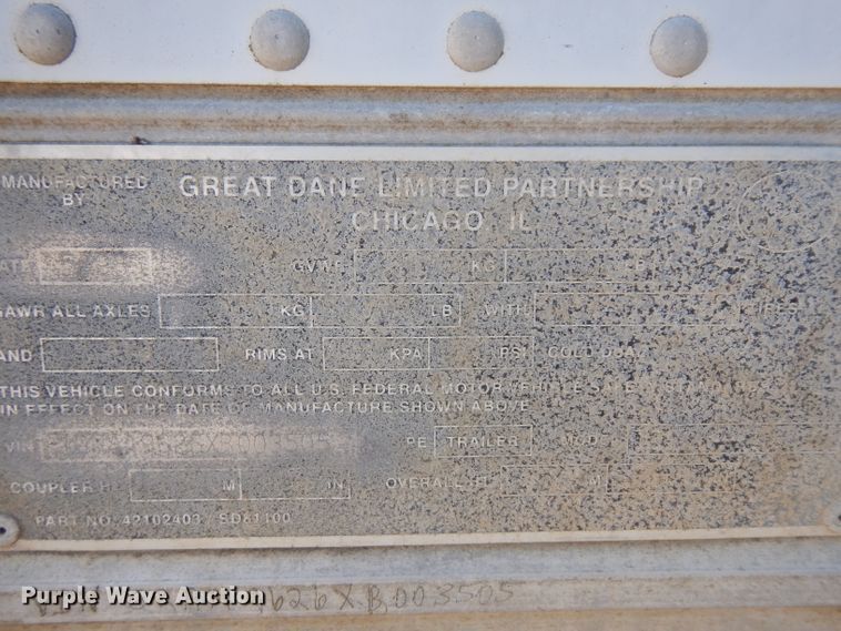image for item DH0308 1999 Great Dane dry van trailer