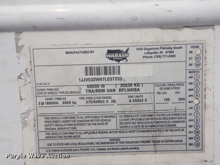 image for item DI2252 2007 Wabash National refrigerated van trailer