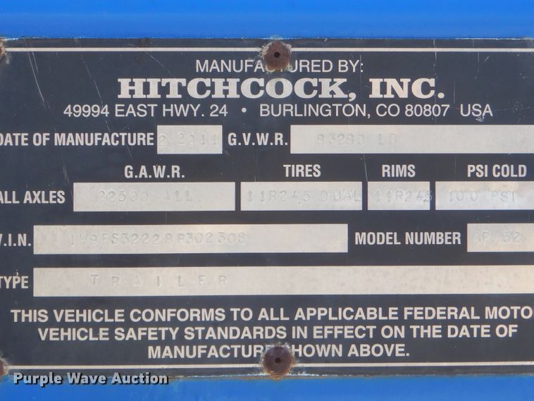 image for item ED9401 2011 Hitchcock AP32 end dump trailer