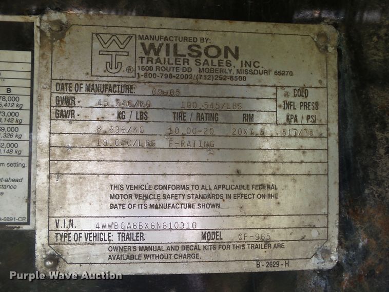 image for item EM9782 2006 Wilson CF-965 flatbed trailer