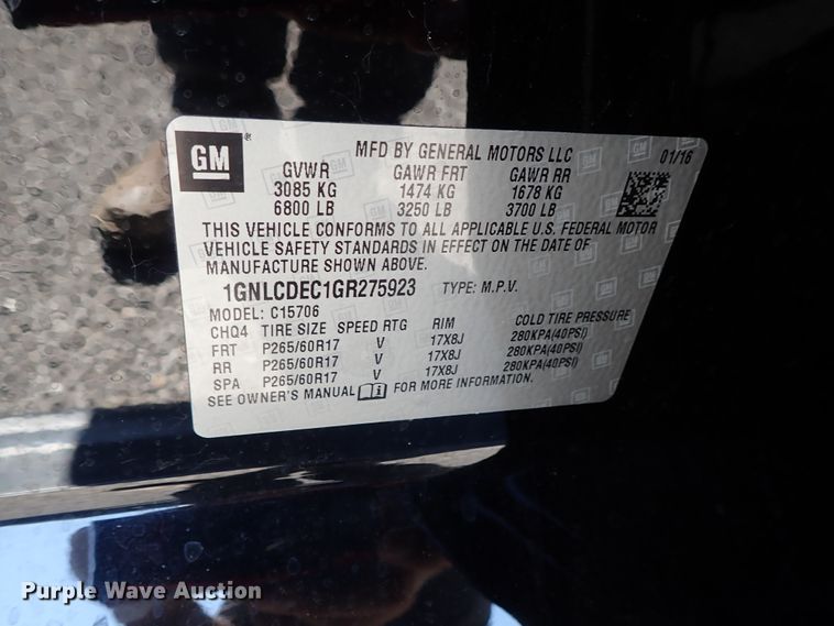 image for item DC1394 2016 Chevrolet Tahoe Police SUV