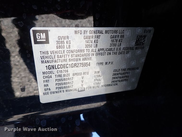 image for item DC1395 2016 Chevrolet Tahoe Police SUV