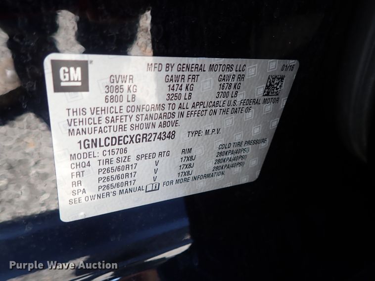 image for item DC1396 2016 Chevrolet Tahoe Police SUV