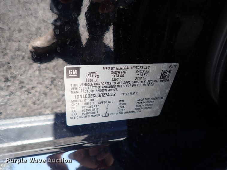 image for item DC1397 2016 Chevrolet Tahoe Police SUV