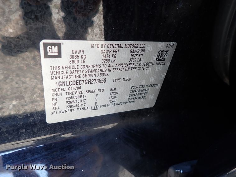 image for item DC1398 2016 Chevrolet Tahoe Police SUV