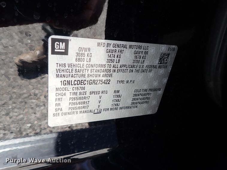 image for item DC1399 2016 Chevrolet Tahoe Police SUV