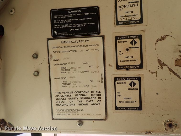 image for item DE5483 1996 International school bus