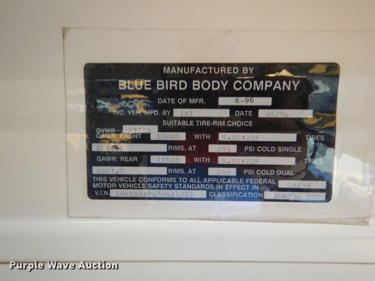 image for item DG4845 1996 International 3800 Blue Bird school bus