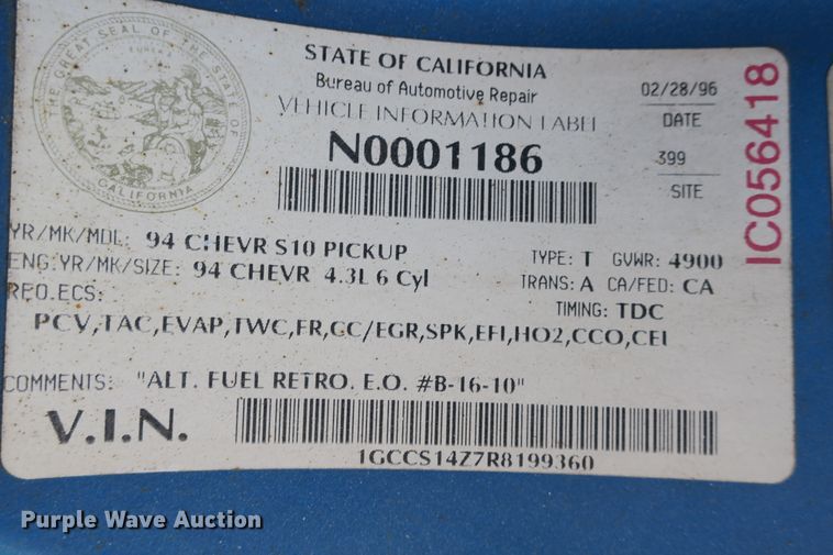 image for item EA9331 1994 Chevrolet S10 pickup truck