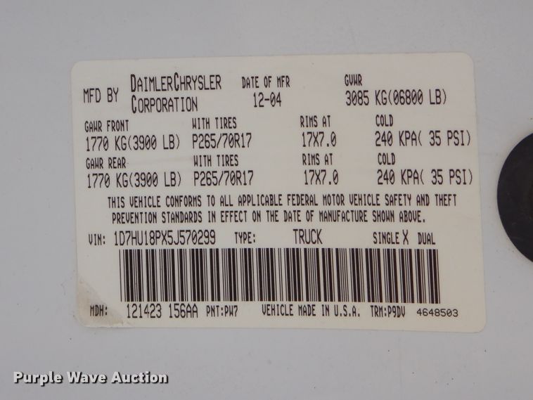 image for item ED9476 2005 Dodge Ram 1500 Quad Cab pickup truck