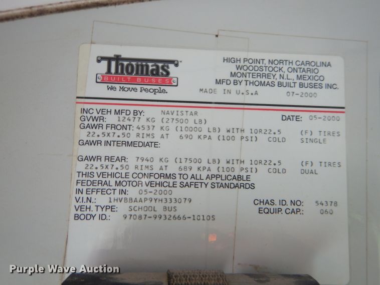 image for item ED9494 2000 International 3800 Thomas school bus