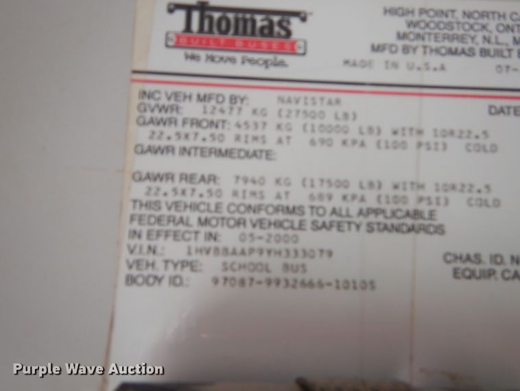 image for item ED9494 2000 International 3800 Thomas school bus