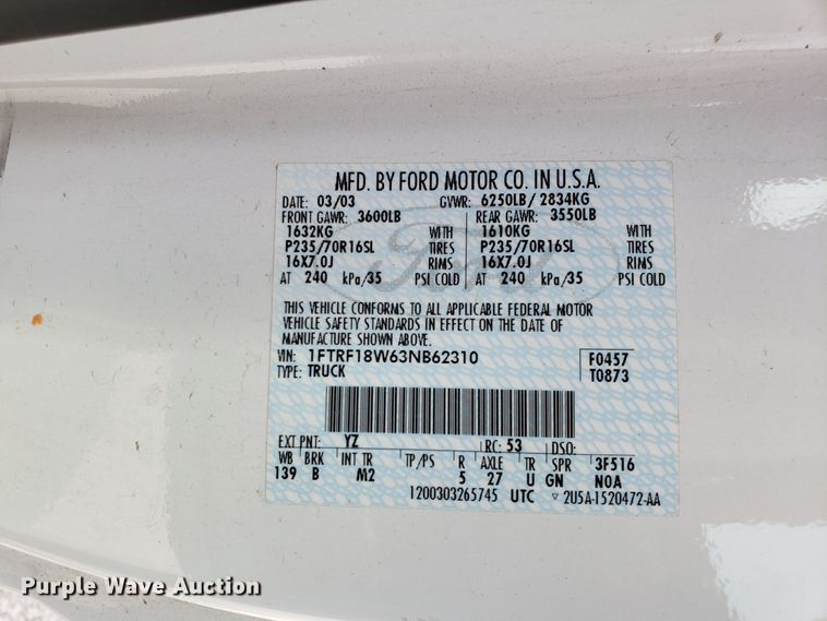 image for item ET9794 2003 Ford F150 pickup truck