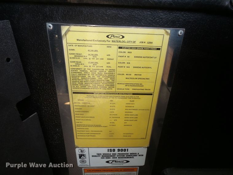 image for item FM9685 2002 Pierce fire truck