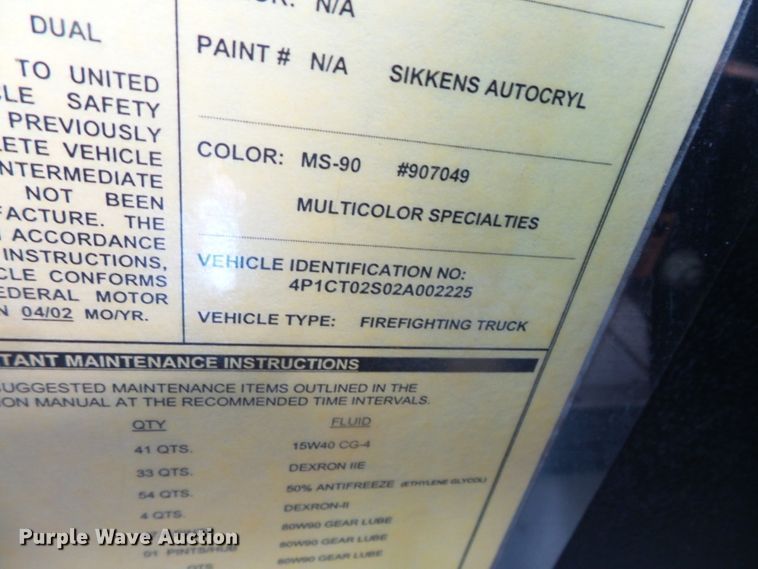 image for item FM9685 2002 Pierce fire truck