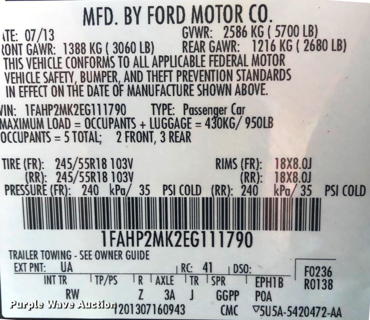 image for item FM9688 2014 Ford Taurus Police Interceptor