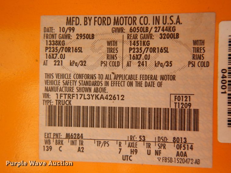 image for item FY9644 2000 Ford F150 pickup truck