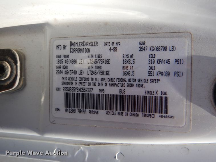 image for item DG4810 1999 Dodge Ram Van B3500 Van