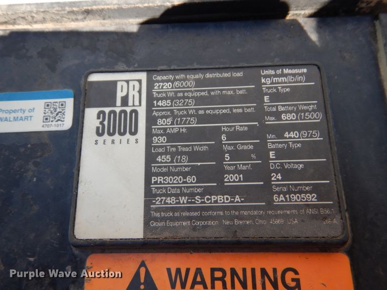 image for item DC5037 2001 Crown PR3020-60 pallet jack