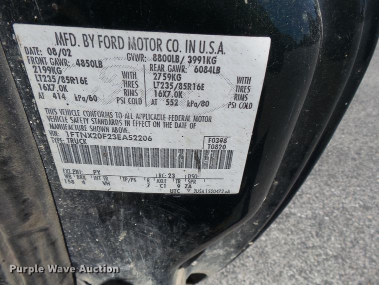 image for item DE7898 2003 Ford F250 Super Duty SuperCab pickup truck