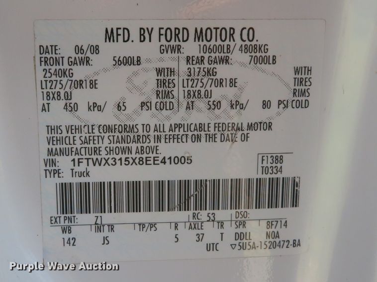 image for item DE8184 2008 Ford F350 Super Duty XL SuperCab utility bed pickup truck