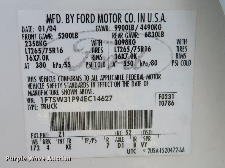 image for item DE8249 2004 Ford F350 Super Duty XL Crew Cab pickup truck