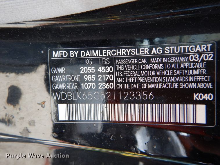 image for item DE8511 2002 Mercedes Benz CLK320 convertible