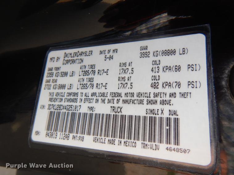 image for item DG4835 2004 Dodge Ram 2500HD Quad Cab pickup truck