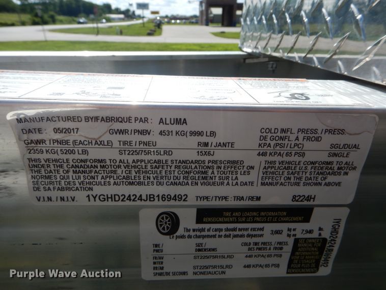 image for item DH6006 2018 Aluma 8224H utility trailer