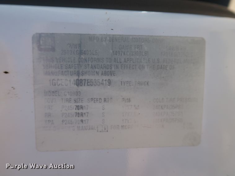 image for item FE9725 2007 Chevrolet Silverado 1500 pickup truck