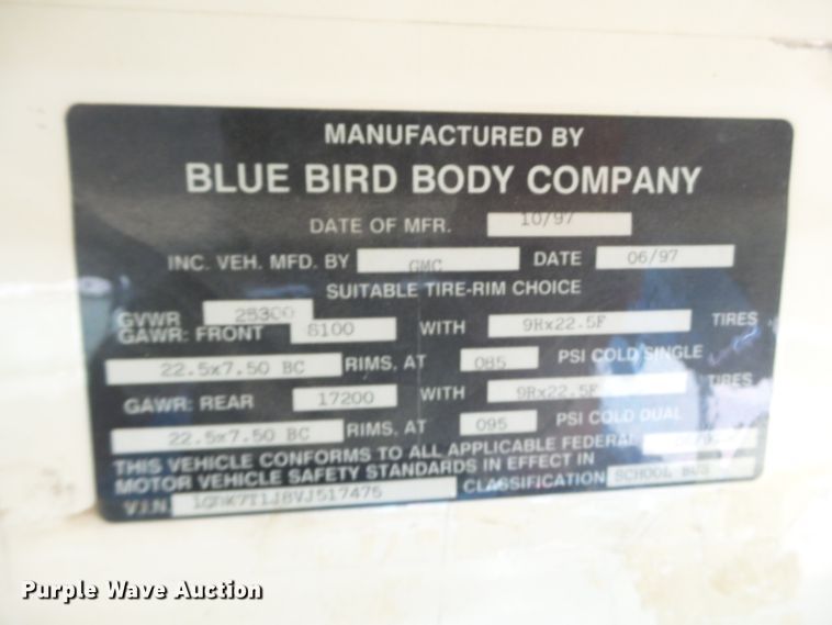 image for item FL9271 1997 GMC Blue Bird school bus