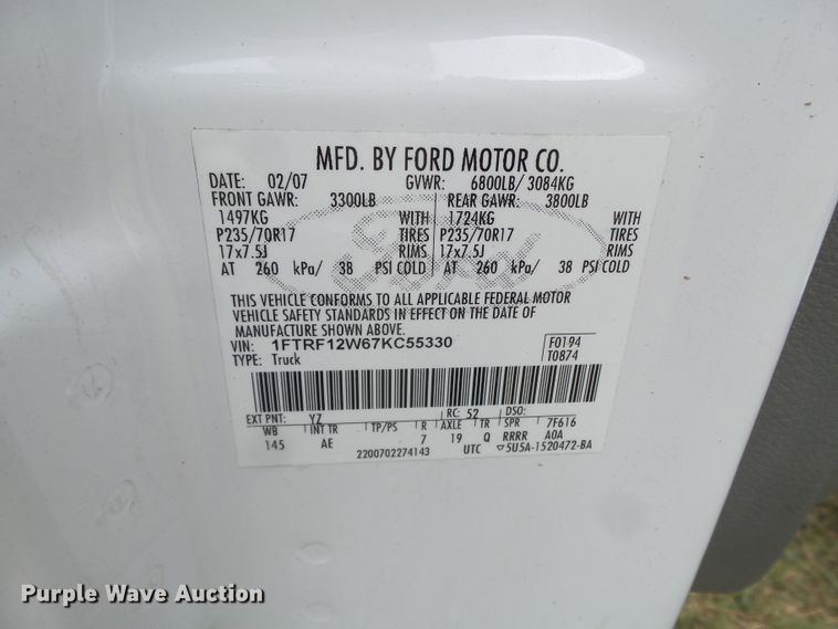 image for item FL9314 2007 Ford F150 utility bed pickup truck