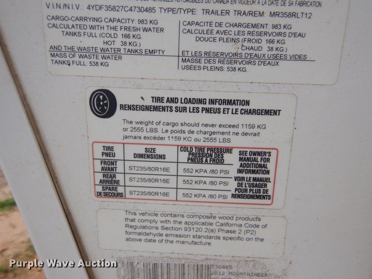 image for item FT9288 2012 Keystone Mountaineer camper