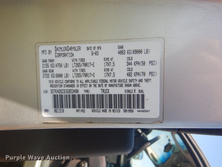 image for item FT9396 2003 Dodge Ram 2500 pickup truck