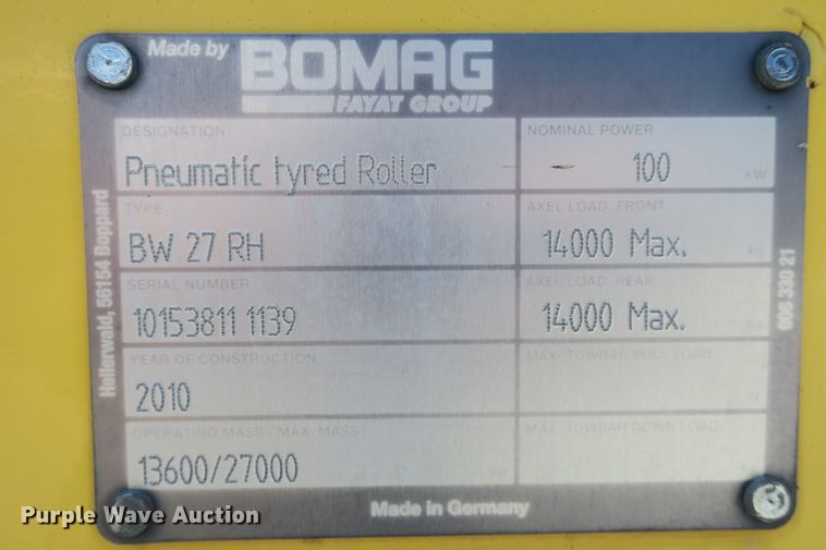 image for item DB10234 2010 Bomag BW27RH pneumatic roller