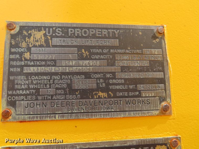 image for item DD6306 1992 John Deere 544E wheel loader