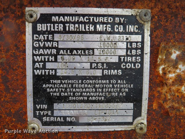 image for item DE8193 1996 Butler LT-1014 tilt deck utility trailer