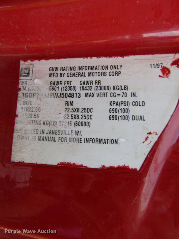 image for item EU9748 1998 GMC C8500 dump truck